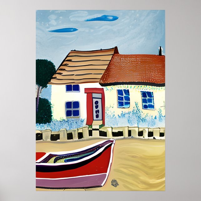 Poster Illustration Abstraite de la maison de plage et du (Devant)