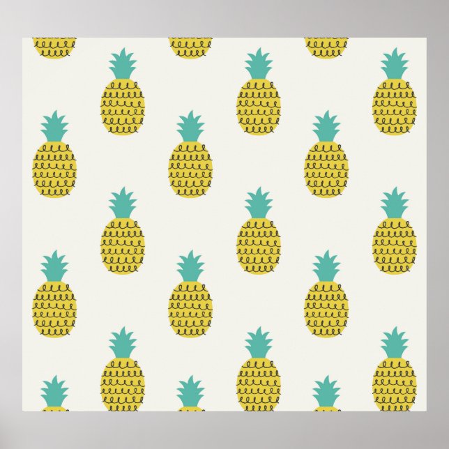 Poster Illustration amusante Vintage ananas sans voile. (Devant)