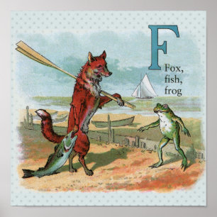 Poster Illustration Antique de Pêche au Renard Grenouille