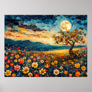 Poster Illustration aquarelle abstraite de la pleine lune