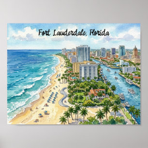 Poster Illustration aquarelle de Fort Lauderdale Floride