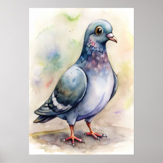 Poster Illustration aquarelle de pigeon fantaisiste, Ill