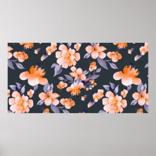 Poster Illustration arrière - plan sans couture de fleurs