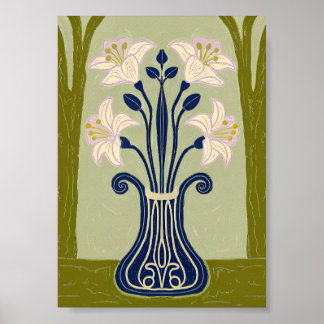 Poster Illustration Art nouveau de lys symétrique en coba