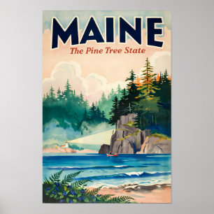 Poster Illustration artistique de phare du Maine pour voy