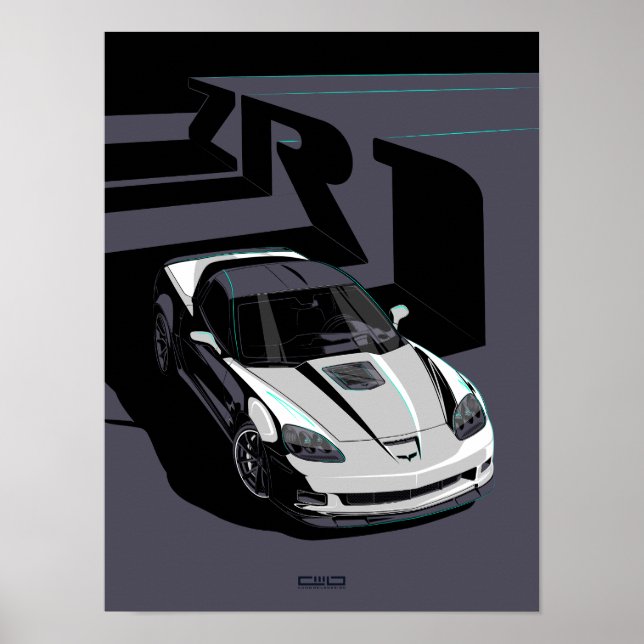 Poster Illustration blanche C6 ZR1 (Devant)