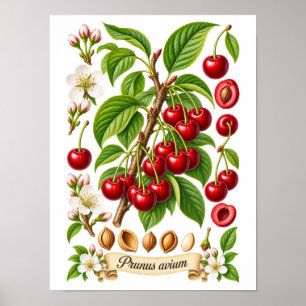 Poster Illustration botanique vintage de cerise