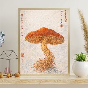 Poster Illustration botanique vintage de champignons, Jap