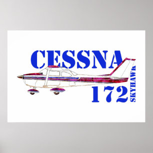 Poster Illustration Cessna 172 Skyhawk Texte Gras Design