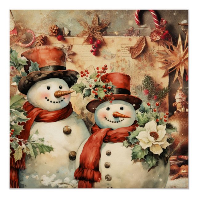 Poster Illustration Christmas Snowmen (Devant)