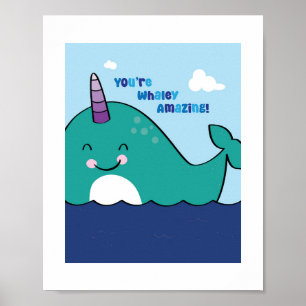 Poster Illustration colorée de Narwhal - Ocean Animal Art