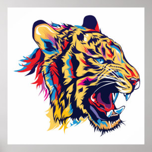 Poster Illustration colorée de rugissement de la tête de