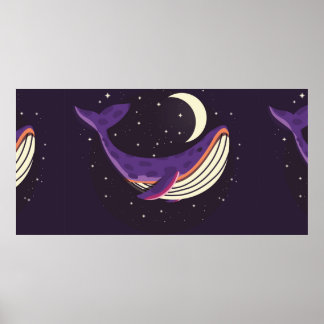 Poster Illustration colorée portrait de la baleine mignon
