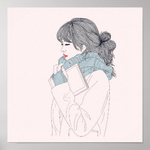 Poster Illustration cool de la fille avec foulard