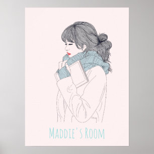 Poster Illustration cool de la fille avec foulard
