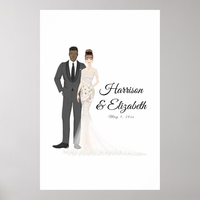 Poster Illustration Couple Mariage Guest Book Alternative (Devant)