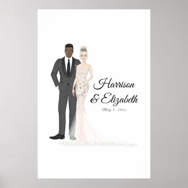 Poster Illustration Couple Mariage Guest Book Alternative (Devant)