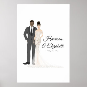 Poster Illustration Couple Mariage Guest Book Alternative