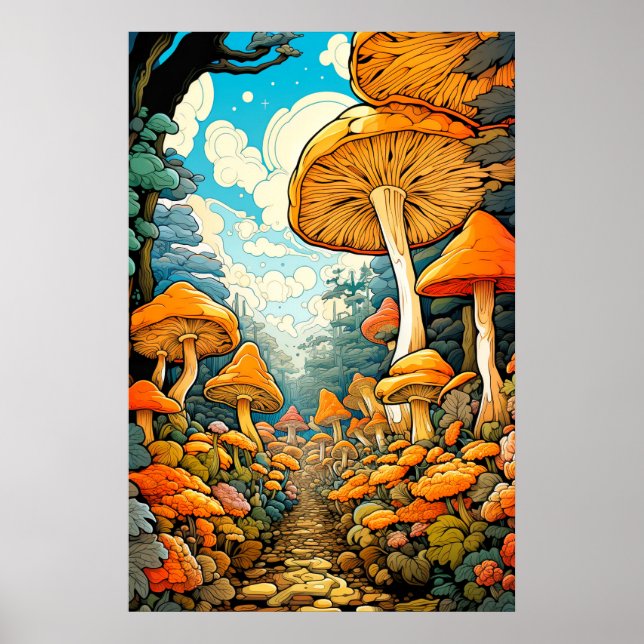 Poster Illustration créative de la forêt de champignons A (Devant)