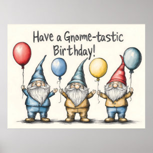 Poster Illustration d'anniversaire Gnome adorable avec ba