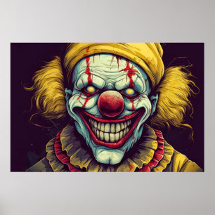 Poster Illustration d'art de clown de carnaval sinistre