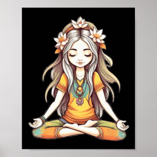Poster Illustration d'art de fille hippie groovy en postu