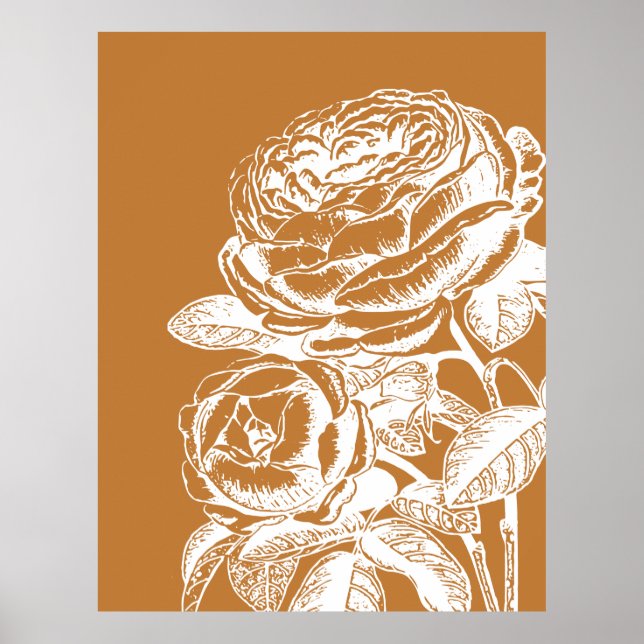 Poster Illustration d'art de la ligne florale en moutarde (Devant)
