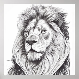 Poster Illustration d'art de la nature sauvage de Lion