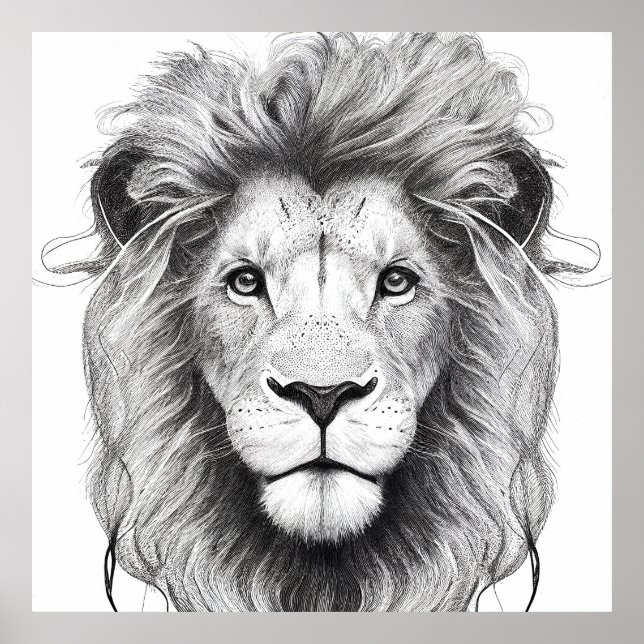 Poster Illustration d'art de la nature sauvage de Lion (Devant)