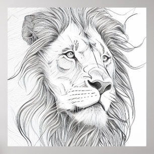 Poster Illustration d'art de la nature sauvage de Lion