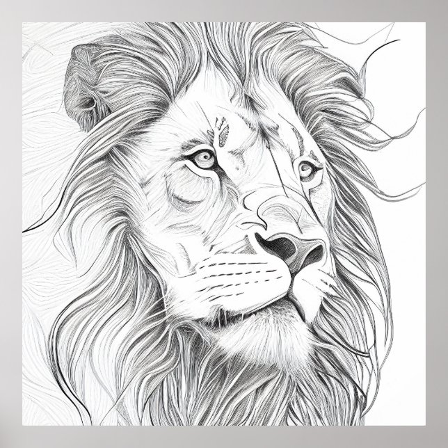 Poster Illustration d'art de la nature sauvage de Lion (Devant)