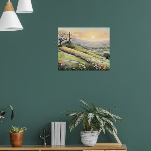 Poster illustration d'art de lever de soleil de Pâques