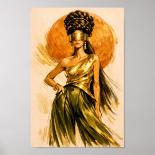 Poster Illustration d'art de mode solaire Déesse dorée