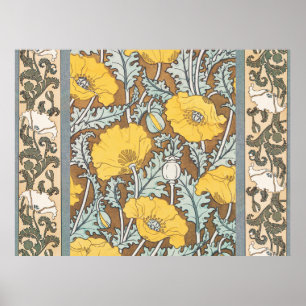 Poster illustration d'art de pavot fleur jaune