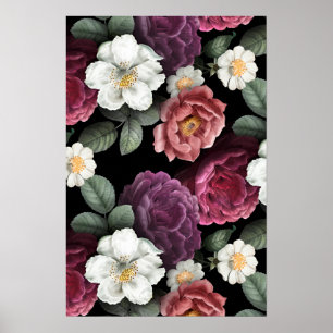 Poster Illustration d'art de roses vintage