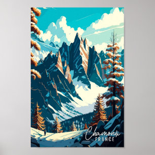 Poster Illustration d'art de voyage vintage Chamonix Fran