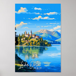 Poster Illustration d'art de voyage vintage du lac d'Orta