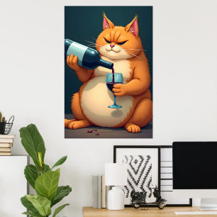 Poster Illustration d'art moderne de chat ivre de luxe