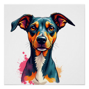 Poster Illustration d'art pop de portrait de chien coloré
