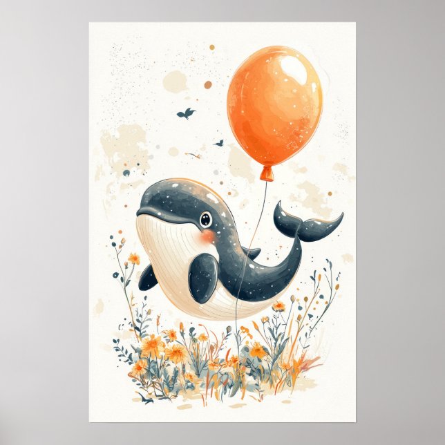 Poster Illustration de baleine de Whimsical avec un ballo (Devant)