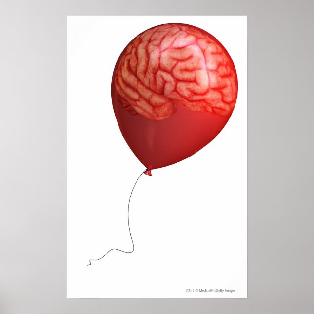 Poster Illustration de ballon avec un cerveau superposé (Devant)