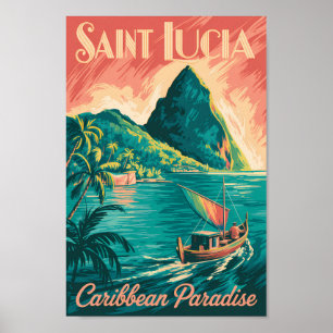 Poster Illustration de bateau à Sainte-Lucie Art de voyag