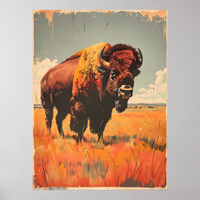 Poster Illustration de bison vintage (Devant)