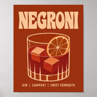 Poster Illustration de boisson Negroni orange brûlée vint