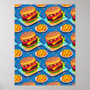 Poster Illustration de Burger and Fries