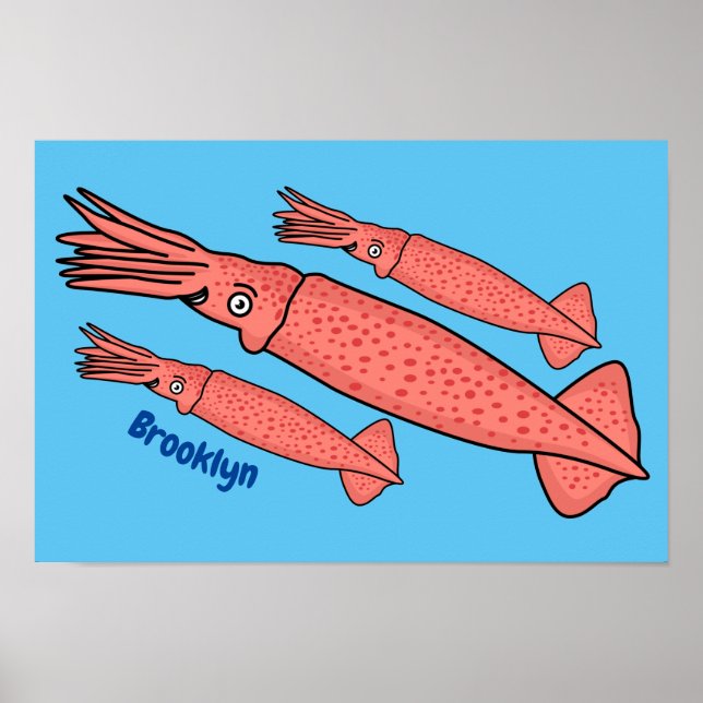 Poster Illustration de calamar rose (Devant)