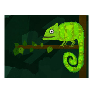 Poster Illustration de caméléon vert mignon Reptile tropi