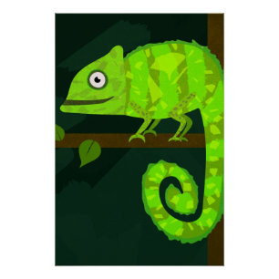 Poster Illustration de caméléon vert mignon Reptile tropi