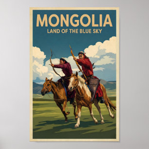 Poster Illustration de cavaliers de Mongolie Art de voyag
