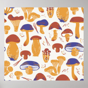 Poster Illustration de champignons comestibles vintages